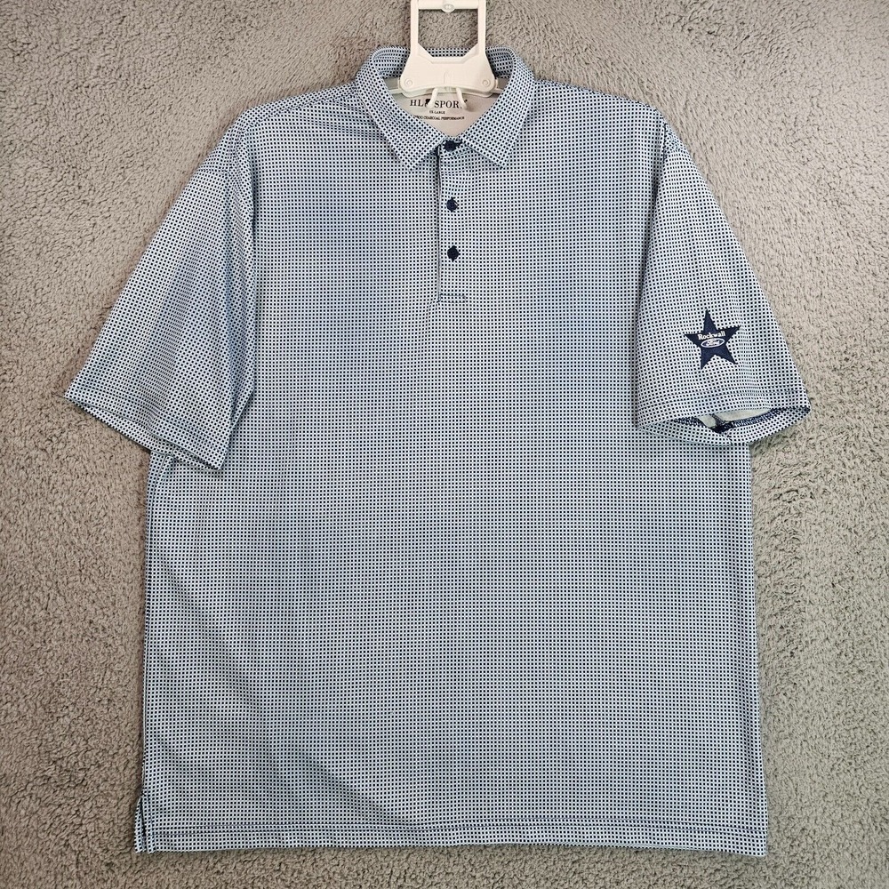 HL Sport Polo Shirt Men 2XL Bamboo Charcoal Performance‎ Geometric Blue - 2XL